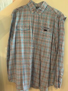 Vineyard Vines Men's Plaid Button-Down Shirt in Light Blue & Coral